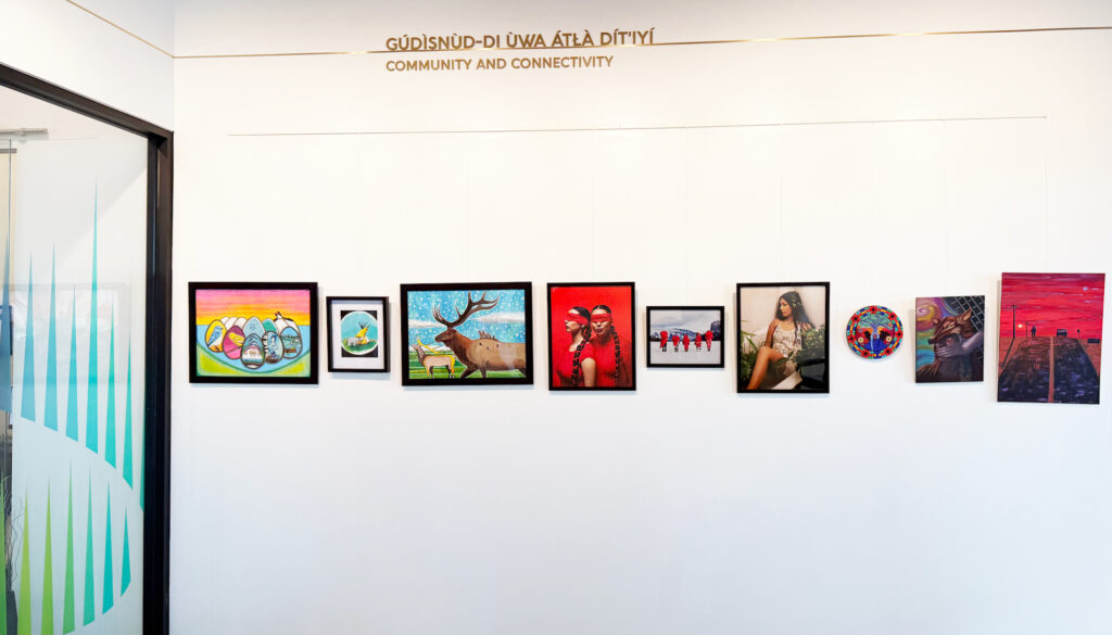 Gallery wall of Tsuut'ina art inside the Sales & Marketing Centre